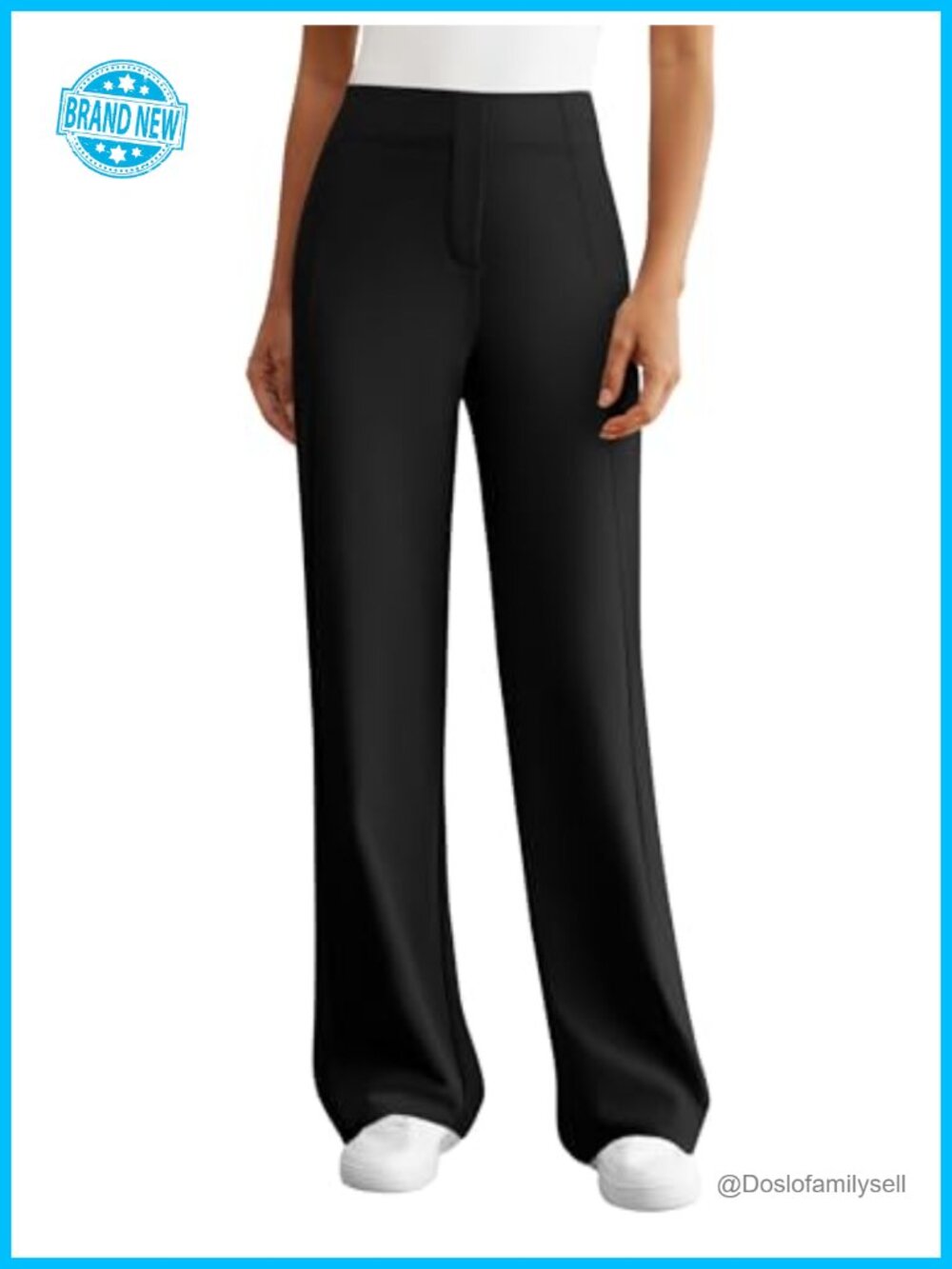 Womens Wide Leg Dress Pants 4-Way Stretch Pull On Business Casual Slacks